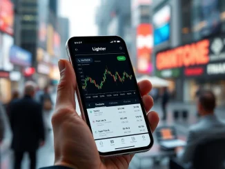 Smartphone displaying the new Lighter mobile trading app interface for cryptocurrency and real-world assets.