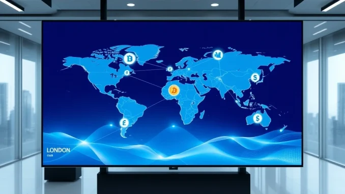 LSEG DiSH digital payment platform interface showing global transaction network with crypto support.
