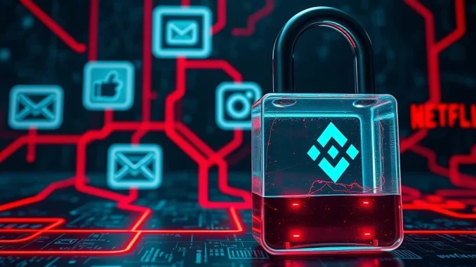 Data Breach Nightmare: Login Credentials for 149 Million Accounts Leaked, Including 420,000 from Binance A photorealistic illustration of a massive data breach exposing login credentials from major platforms.