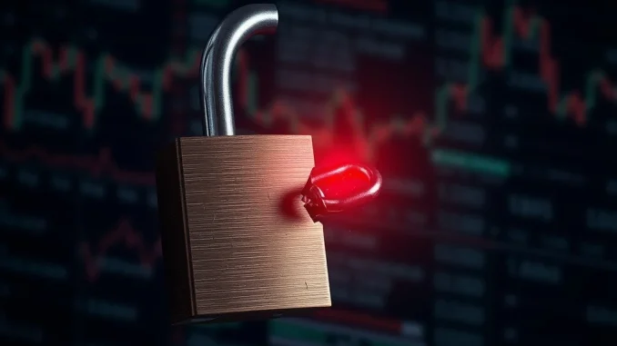 Devastating $16.8M Exploit Strikes DEX Aggregator Matcha Meta via SwapNet Flaw A digital padlock broken, symbolizing the $16.8 million Matcha Meta DEX aggregator exploit and SwapNet vulnerability.