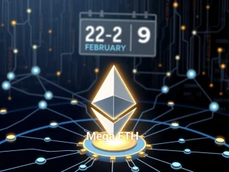 MegaETH mainnet launch on February 9 tests Ethereum Layer 2 scalability with a futuristic blockchain network visualization.
