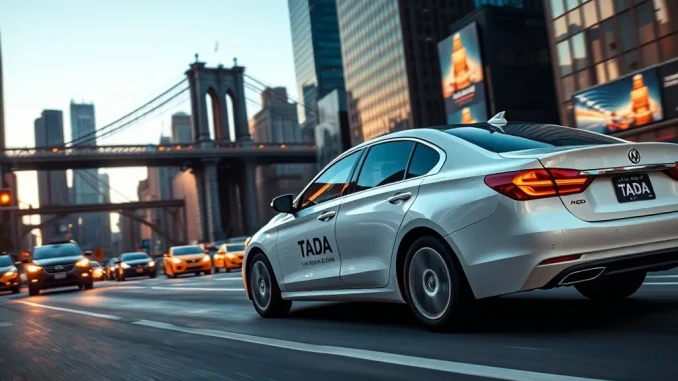 TADA ride-hailing car driving in New York City as part of MVL's $100 million U.S. expansion plan.