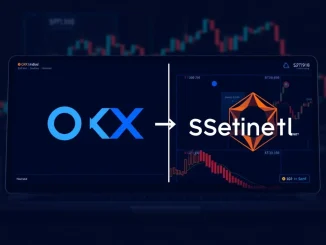 OKX exchange listing the Sentinel SENT token for USDT spot trading, representing a new cryptocurrency market pair.