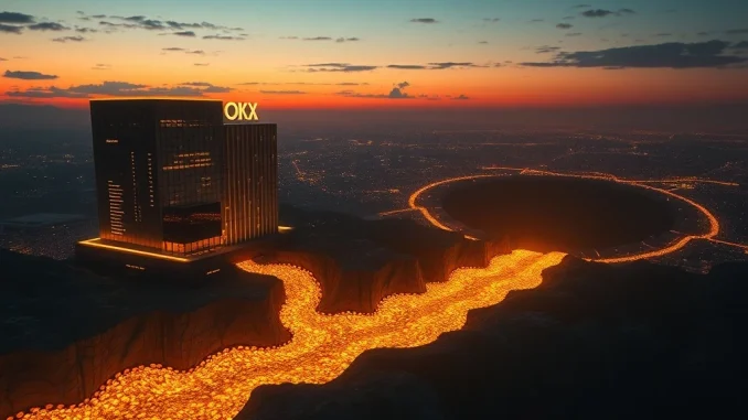 Stunning $865 Million USDT Transfer: Whale Moves 866 Million from OKX to Unknown Wallet Visualization of the massive 866 million USDT transfer from OKX exchange to an unknown cryptocurrency wallet.