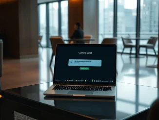 Illustration of a crypto wallet security breach via public hotel WiFi network