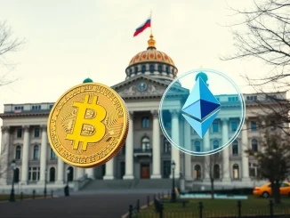 Russian State Duma building with digital cryptocurrency symbols representing the new retail investment bill.