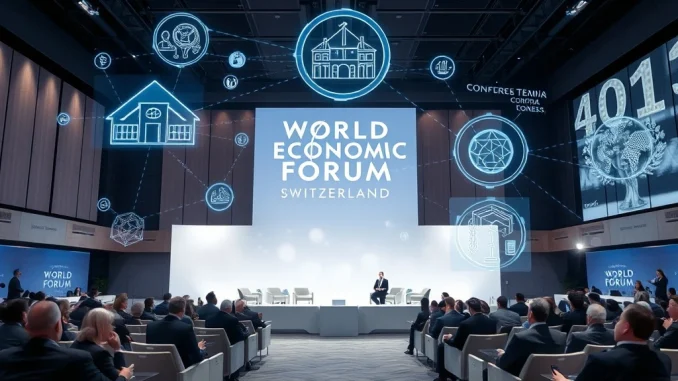 RWA Tokenization Shatters Expectations as 2026 Davos Forum's Defining Topic RWA tokenization discussion at Davos 2026 World Economic Forum with blockchain visualization