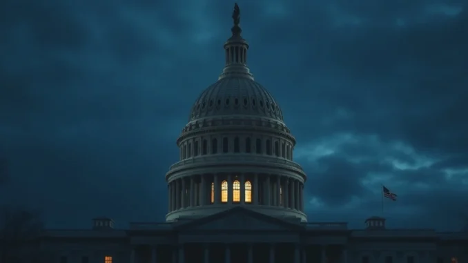 US Capitol building at dusk as government shutdown fears surge after Senate vote.