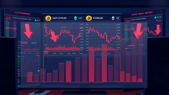 Analysis of crypto futures liquidations showing short positions dominating forced closures across major cryptocurrencies