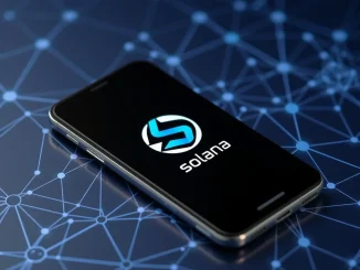 Solana Seeker smartphone triggering a surge in the SKR token price on a crypto chart.