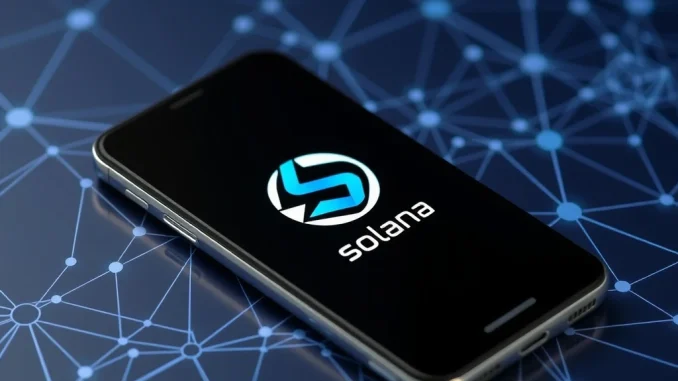 Solana Seeker smartphone triggering a surge in the SKR token price on a crypto chart.