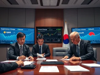 South Korean financial authorities discuss a proposed joint fund for cryptocurrency exchanges in a Seoul boardroom.