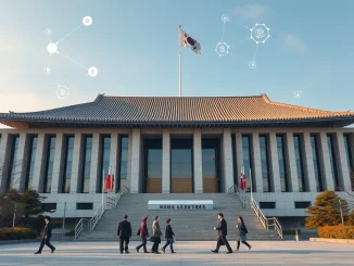South Korea's National Assembly building with digital asset legislation implications for cryptocurrency exchange regulation