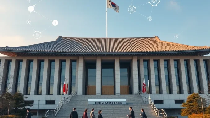 South Korea's National Assembly building with digital asset legislation implications for cryptocurrency exchange regulation