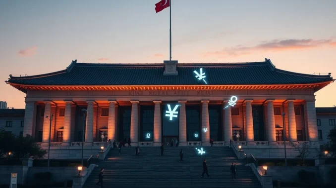 South Korea's Stablecoin Bill Stalls as Ruling Party Fails to Reach Critical Consensus South Korea's National Assembly with digital finance overlay representing the delayed stablecoin bill and crypto regulations.