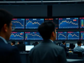 South Korean crypto trading volume decline shown on exchange monitoring screens in Seoul