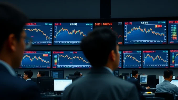 South Korean crypto trading volume decline shown on exchange monitoring screens in Seoul