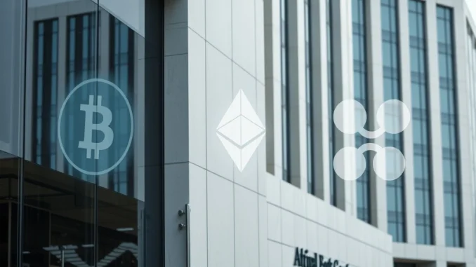 South Korean government building with cryptocurrency overlay representing officials' investments.