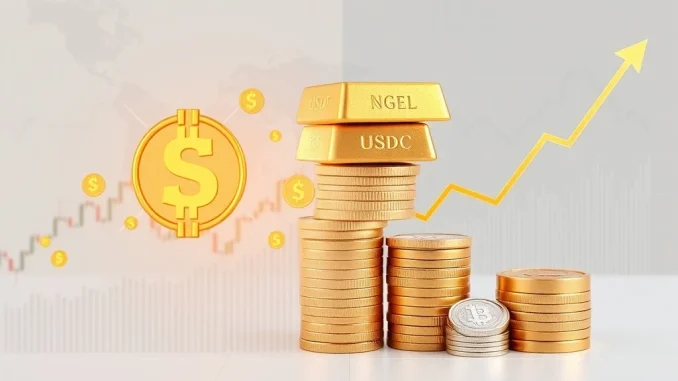 Stablecoin market cap decline as capital flows into gold and silver safe-haven assets.