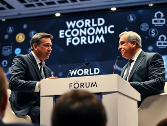 Coinbase CEO and Bank of France Governor debate stablecoin interest payments at the World Economic Forum in Davos.