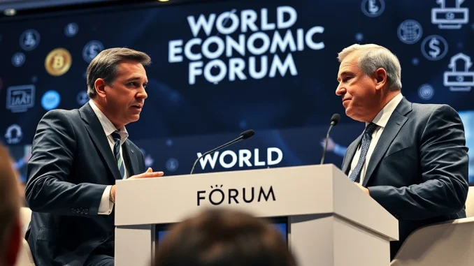 Coinbase CEO and Bank of France Governor debate stablecoin interest payments at the World Economic Forum in Davos.
