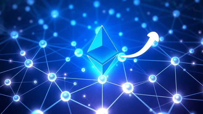 Staked ETH reaching 30% of total Ethereum supply milestone in January 2025 blockchain network visualization