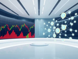 Conceptual image comparing traditional stock trading to blockchain-based stock tokenization to prevent settlement crises.