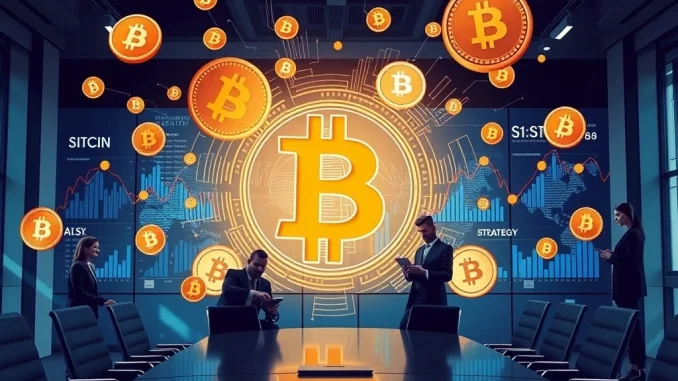 Strategy corporate Bitcoin acquisition and treasury strategy visualized with data charts.