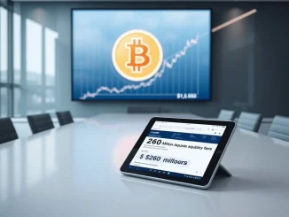 Corporate Bitcoin investment strategy shown on a digital screen for a $260 million purchase of 2932 BTC.