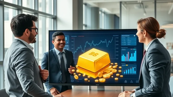 Tenbin Labs team discussing tokenized gold platform interface, representing $7M funding for real-world asset tokenization.