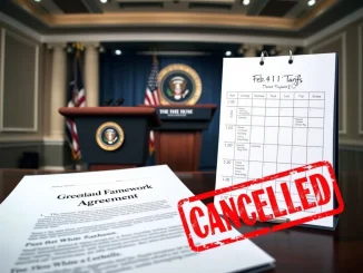 President Trump cancels February 1 tariffs after Greenland framework agreement with NATO.