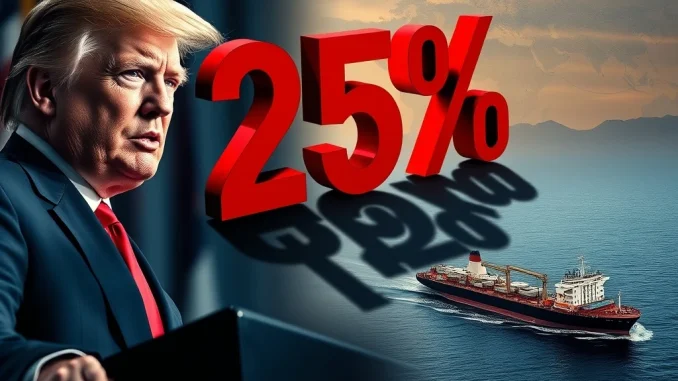 Trump threatens 25% tariff on nations trading with Iran, impacting global economic relations.