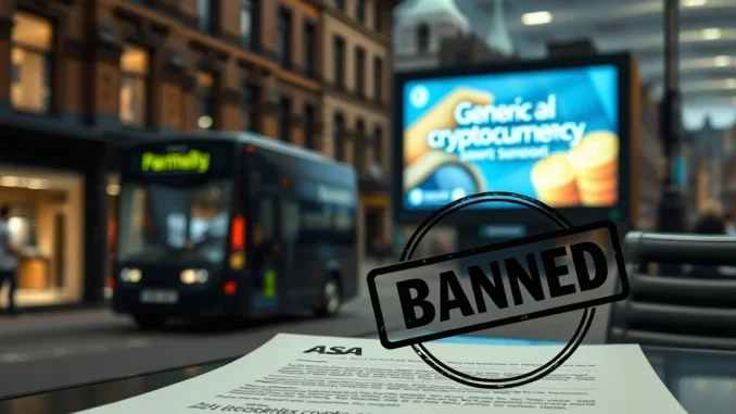 The UK Advertising Standards Authority bans Coinbase cryptocurrency ads for misrepresenting investment risks.