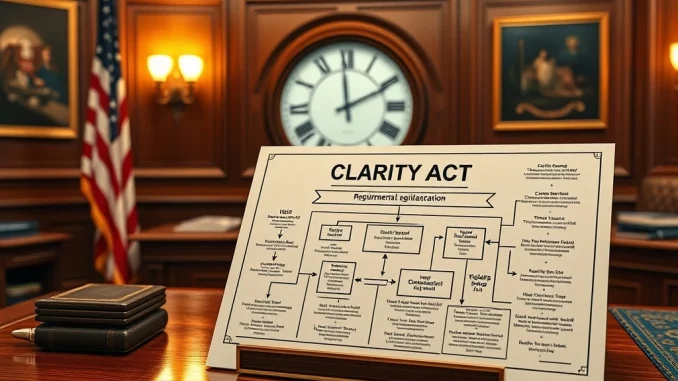 Complex timeline for US crypto bill CLARITY Act implementation showing multi-year regulatory process.