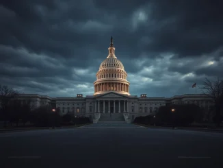 The U.S. Capitol during a partial government shutdown, symbolizing the halted budget process and federal funding lapse.
