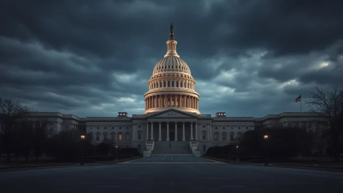The U.S. Capitol during a partial government shutdown, symbolizing the halted budget process and federal funding lapse.