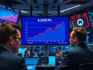 U.S. 10-year Treasury yield chart hitting a 4-month high of 4.259% on financial trading screens.