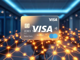 Visa card integrated with blockchain network showing 90% dominance in on-chain transaction volume