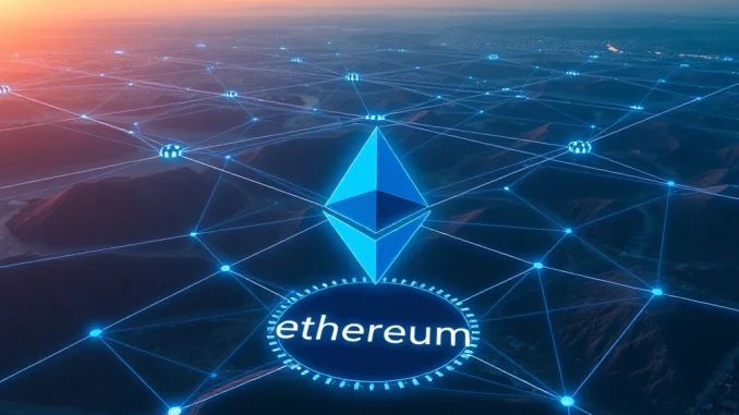 Conceptual visualization of Decentralized Validator Technology securing the Ethereum network.