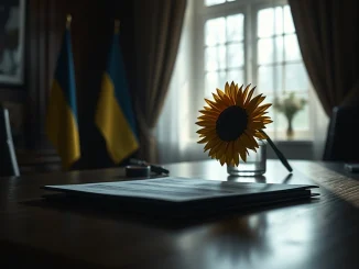 Symbolic representation of the nearly ready document to end the Russia-Ukraine war as announced by President Zelenskyy.