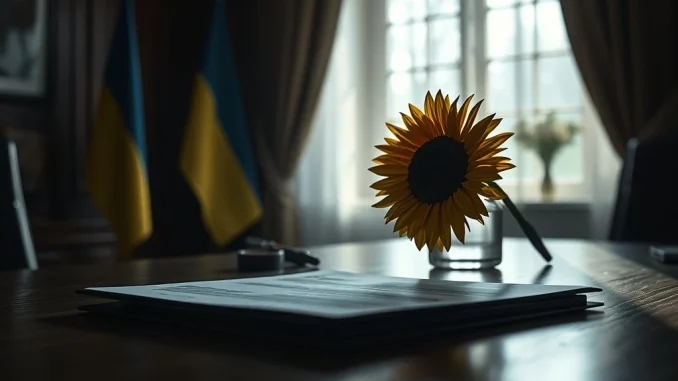 Symbolic representation of the nearly ready document to end the Russia-Ukraine war as announced by President Zelenskyy.