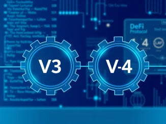 Illustration of Aave V3 and V4 protocol continuity for decentralized finance.
