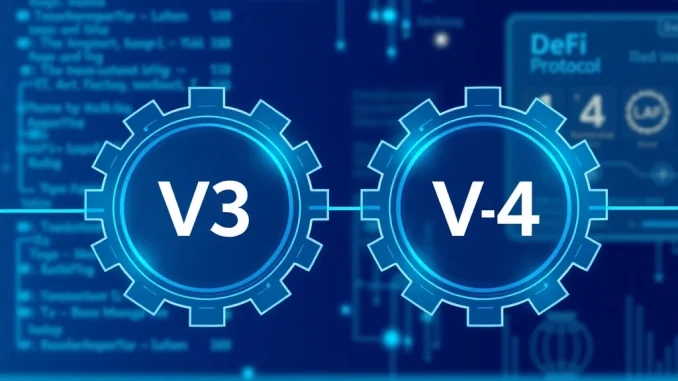 Illustration of Aave V3 and V4 protocol continuity for decentralized finance.