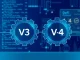 Illustration of Aave V3 and V4 protocol continuity for decentralized finance.