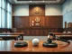 Courtroom scene symbolizing Ahn Sung-hyun's acquittal in the cryptocurrency listing bribery case.