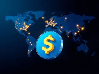 Global map visualization of Alchemy Pay's $USA₮ fiat on-ramp expansion to 173 markets for crypto payments.