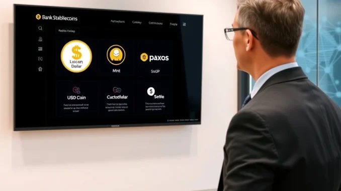 Bank executive using Anchorage Digital's stablecoin hub platform for secure USD transactions.