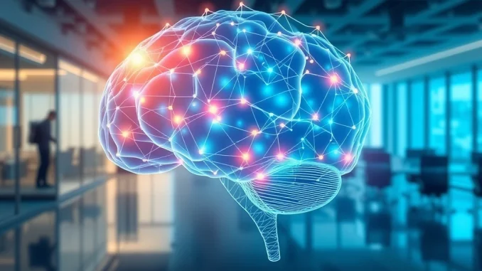 Illustration of a neural network AI brain representing the launch of Animoca Minds AI agents platform.