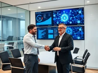ATT Global and PinGoAI executives shaking hands to bridge Web2 advertising with Web3 infrastructure