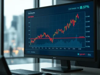 Bitcoin price chart falling below Michael Saylor's cost basis line, representing a key market moment.